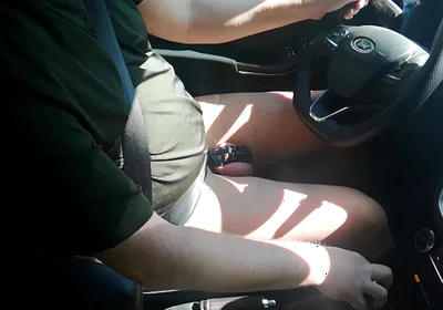 Small Penis in Cage While Driving in Pantyhose