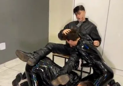 Rubber bound boys and smoking leather biker master