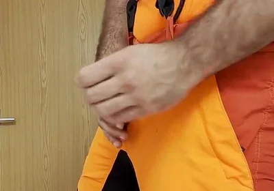 Lumberjack in Hivis Jerks His Huge Cock and Muscle Worship