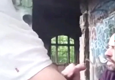 A Dude Is Jerking off in an Urban Exploration Setting and Gets Caught by a Blowjob Artist.