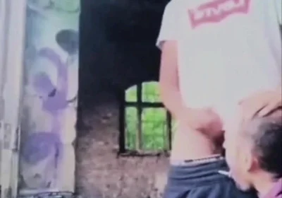 A Dude Is Jerking off in an Urban Exploration Setting and Gets Caught by a Blowjob Artist.