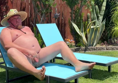 Stepdad Doing Chores & Jerking His Fat Greased Up Cock