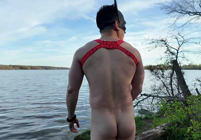 Asian Muscle God Strips Bare by the Lake - Ripped Physique on Full Display & Massive Load