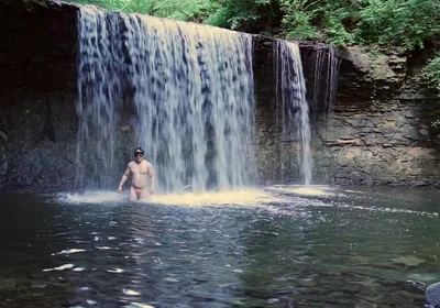 Muscular Asian Hunk Flexes in Speedo by Waterfall - Tight Ass & Hole Tease, Strips Naked & Explodes with Massive Cumshot