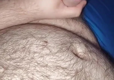 Fat Bear Jacking off & Cumming on Hairy Belly