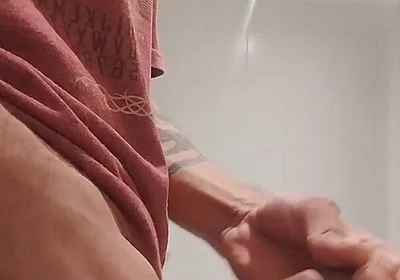 Cumshow in the Bathroom at Work