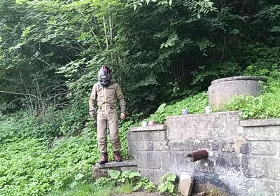 Jerking off in Public on the Road Near a Spring, Caught by a Young Man Masturbating Completely Naked