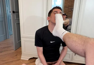 Sniffs Sneakers and Socks, Licks Feet and Gets Dick in the Ass