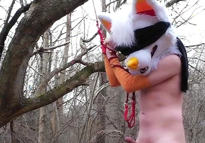 Bondaged Young Twink Piss in Forest