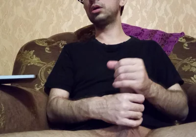 Hot Guy Stroking Huge Cock and Watching Porn