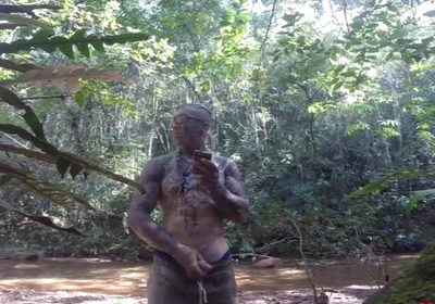 Handjob in the Waterfall Cumming with Soft Cock