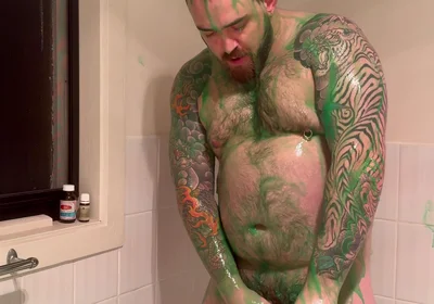 Chubby Bear Covers Himself in Slime and Jerks off