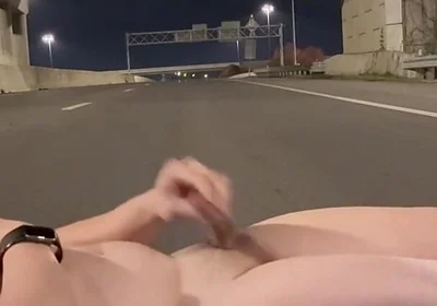 Naked Muscled Asian Walks to the Middle of an Empty Road at Night, Flexes Hard & Shoots a Massive Load