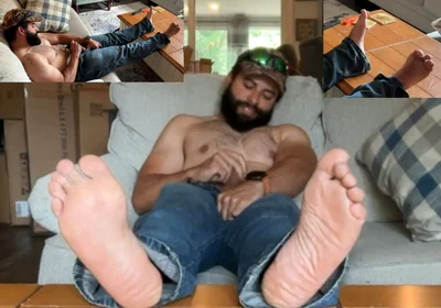 Foot POV Bearded Muscle Bloke Squirts Cum on Himself