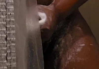 Peeking on Black Step Dad Jerking off in the Shower
