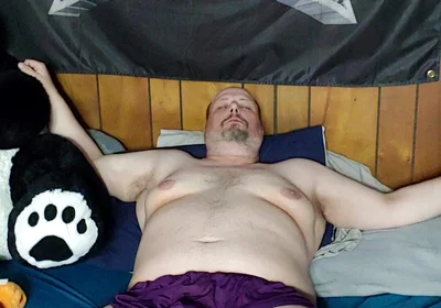 Chubby Guy Jerks off Wearing Women's Lingerie