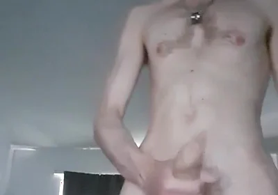 Skinny Lad Close up of Big Floppy Cock Stretching
