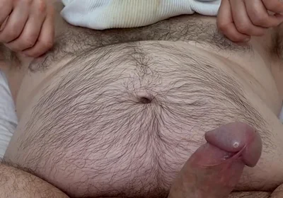 Big Bear Dirty White Briefs Over His Head and Sniffs It Until He Cums. Playing with Nipples, Showing off Big Feet aånd Moaning