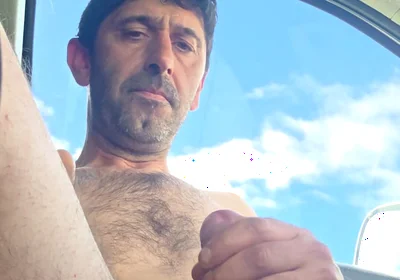 Straight Guy Jerks off Naked Inside the Car in the Parking Lot