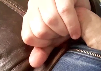 Edge and Cum on New Brown Leather Jacket