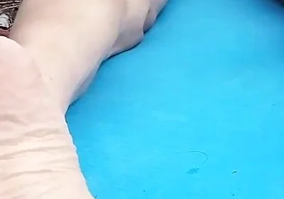 Sexy Soles on Hot Boy's Feet for Foot Fetish of Naked Twink Humping on Mat Outdoor