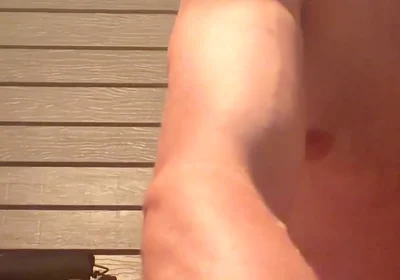 Sitting Down Naked, Showing the Biceps, Grown Man Chest Huge Bust Close