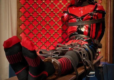 Slave Drone Tickling Session Silicone Suit, Socks & Merciless Sole Play
