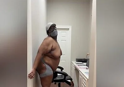 Chubby Femboy Rides A Big Dildo Against A Wall While Everyone Is