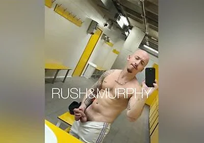 He Masturbates His Huge Cock In The Gym Showers While Muscular Straight Man Spies On Him
