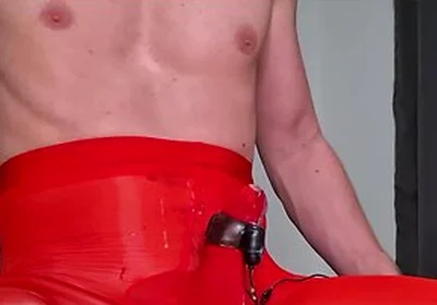 Sissy Boy Cumshot Through Nylon Bodysuit While Riding Fat Cock Anal Orgasm Lingerie