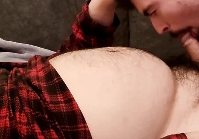 Sucking off a Hairy Bear on the Sofa