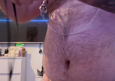 Nipple Play with Cock Bondage