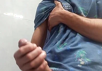 Hot Handsome Shows You His Huge Hard Penis Squirting On The Bathroom Floor