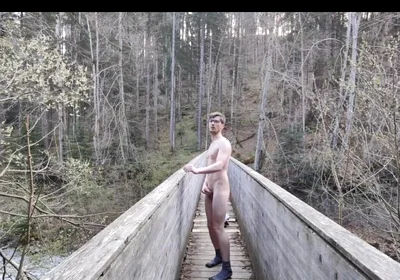 Horny French Twink Is Jerking off Outside on a Bridge