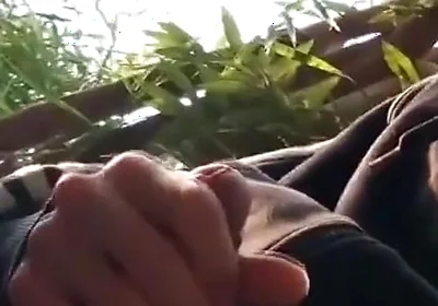 Caught Jerking off My Cock Sticking Out of My Very Short Shorts, I Wait Him Gone, to Wank Again and Cum Outdoor