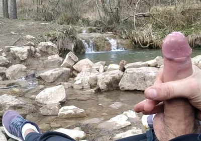 Uncut Big Fat Cock Hiker Unloads His Thick Cumshot in Exotic Place