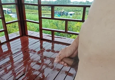 Walking Naked in the Rain, Masturbating Publicly at a Pavilion by the Roadside
