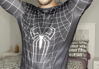 Big Cumshot with My Big Cock and No Hands! Spiderman Outfit