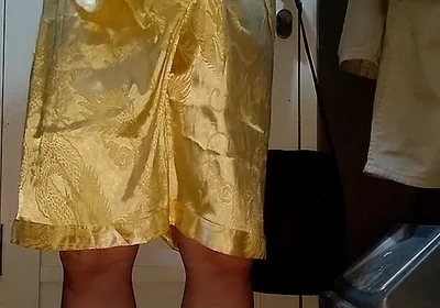 Crossdresser Cum Wearing Satin Pajamas