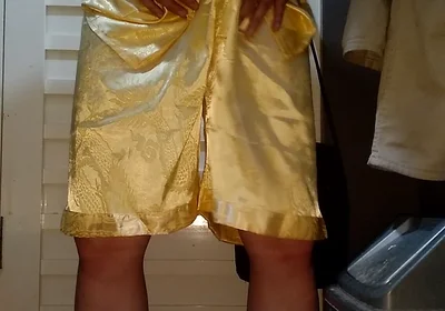 Crossdresser Cum Wearing Satin Pajamas