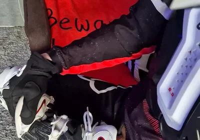 An Excited Guy in Motorcycle Gear Fucks His Sneakers