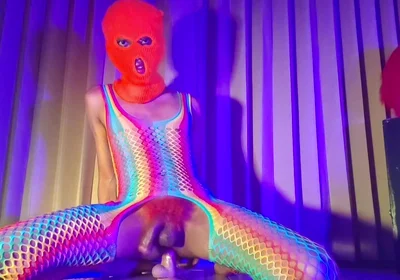 Orange Balaclava Mask Sissy Trans Dyed Pubic Hair Fuck Myself with Dildo