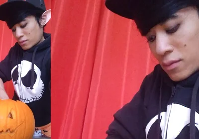 Sfw Jon Arteen Cute Twink Emo Femboy Carves a Halloween Pumpkin in His Underwear Jack-o'-lantern