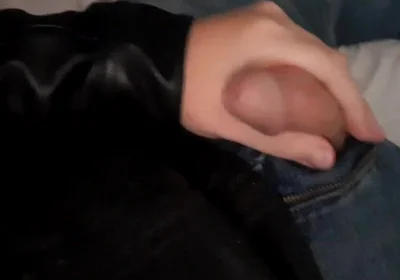 Collared Fag Cums on Leather Jacket
