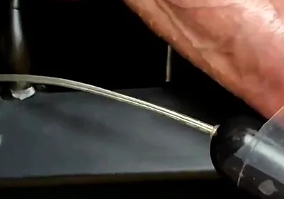 Vibrator on Dick Head Laying on Bench Press Orgasm