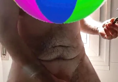 Handsome Mature Chubby with Big Fat Cock Shaving My Cock and Eggs in the Shower in Close-up