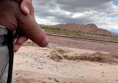 Young Uncut Boy Pee in Desert