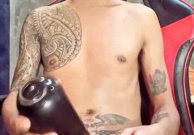 Pinoy Horny Inked Twink Playing with His Masturbator Toy