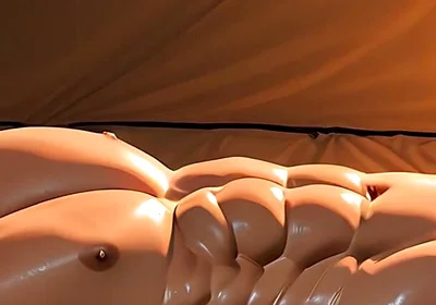 Roided Asian Hunk Lying in Luxury Tent Under Stars at Sunrise