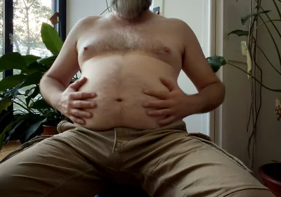 Big Bear Admires His Hairy Tummy
